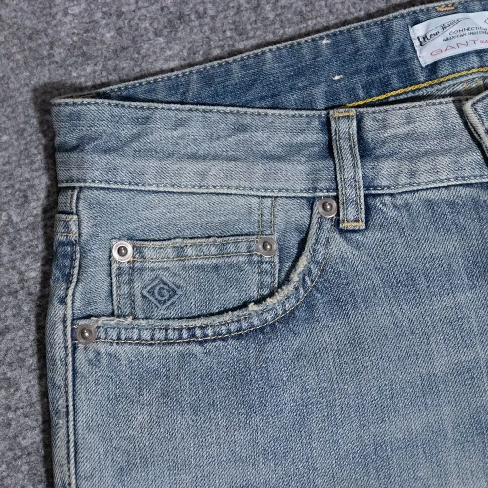 NWT GANT Rugger Stickboy Denim Cut Off Light Indigo Blue Jean Shorts Men's 30